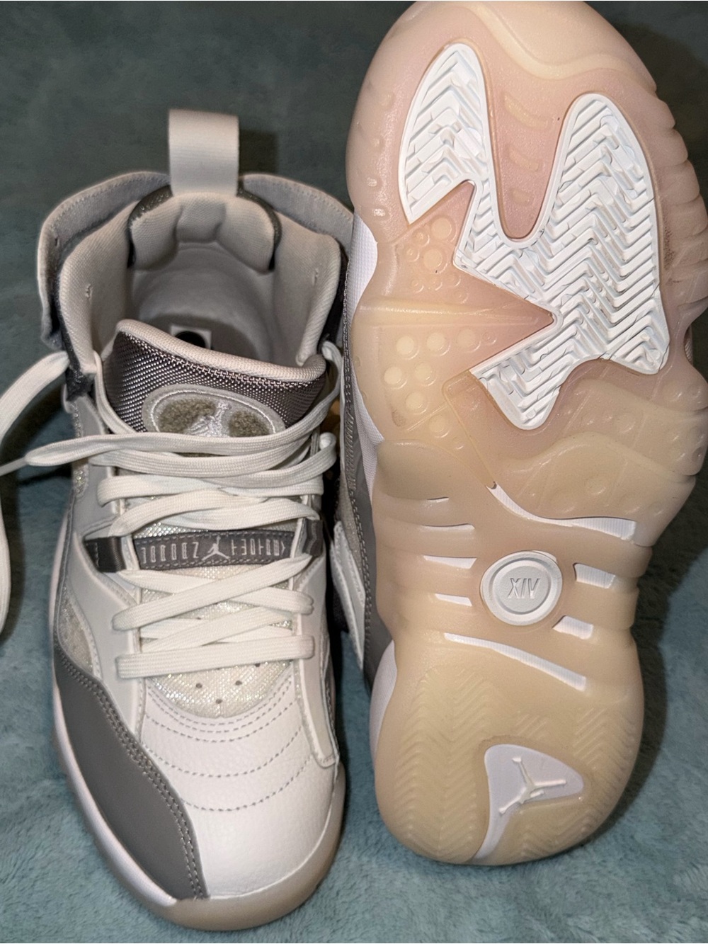Jordan Size 7 YouthWhite and Gray Retro Basketball Sneakers